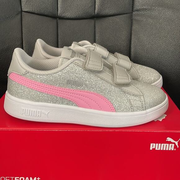 Puma Girl’s Gray Violet & Pink Glitz Glam Smash Sneaker Size 2 New in box - Picture 8 of 8